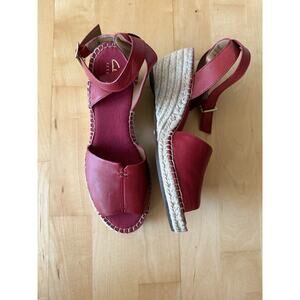 Clarks Artisan Petrina Selma Red Leather Wedge Espadrilles Ankle Sandals 8